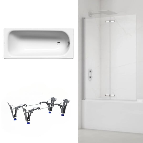 KALDEWEI - Kaldewei 180x80 cm Ensemble baignoire Saniform universelle + Pare baignoire pliable, 2 volets chrome + pieds (KW3751-SETP2) - large