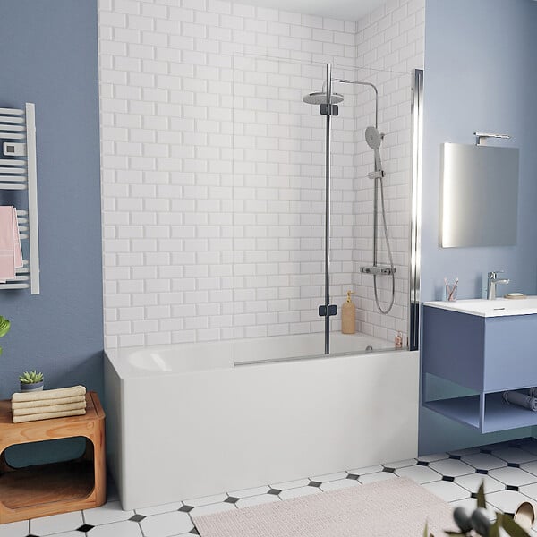 KOLO BY GEBERIT - KOLO by Geberit 170x70 cm Ensemble baignoire Opal Plus universelle +Pare baignoire pliable, 2 volets chrome + pieds (XWP1270000-SETP2) - large