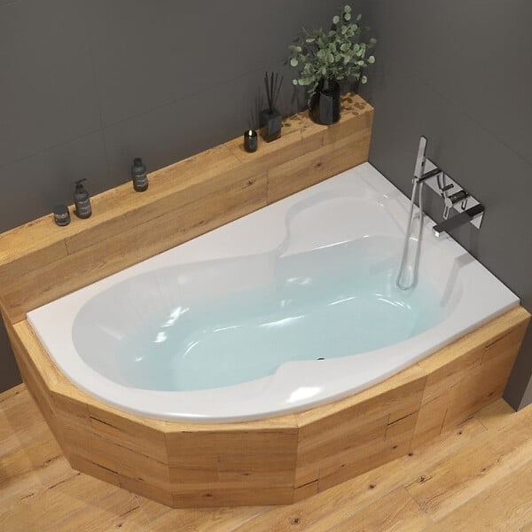 SIKO - 170x100 cm Fortuna Plus baignoire asymétrique, avec pieds, acrylique, droite, blanc (FO1700PPLUS-SET) - large