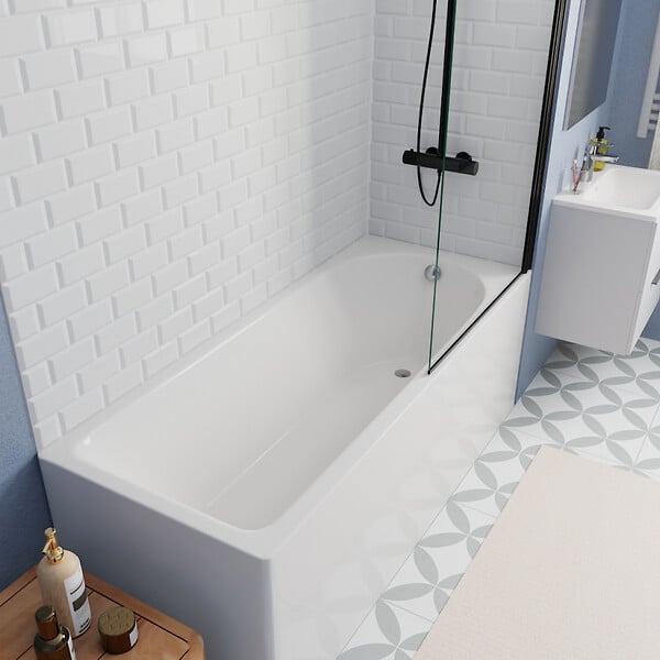 KALDEWEI - Kaldewei 170x70 cm Ensemble baignoire Eurowa universelle + Pare baignoire pivotant noir + pieds (KW312-SETP5) - large