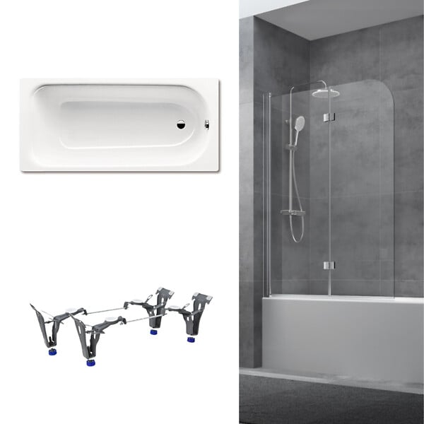 KALDEWEI - Kaldewei 170x75 cm Ensemble baignoire Saniform universelle + Pare baignoire pivotant chrome + pieds (KW3731-SETP1) - large