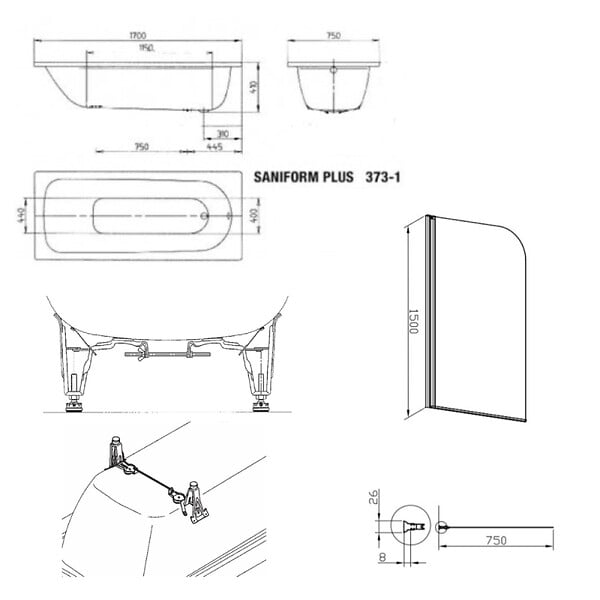 KALDEWEI - Kaldewei 170x75 cm Ensemble baignoire Saniform universelle + Pare baignoire pivotant chrome + pieds (KW3731-SETP1) - large