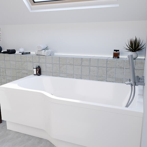 LAGUNA - 160x80 cm Beata Plus baignoire bain/douche asymétrique en acrylique, droite + tablier 160 cm + pieds, blanc (BE1600PPLUS-SET1) - large