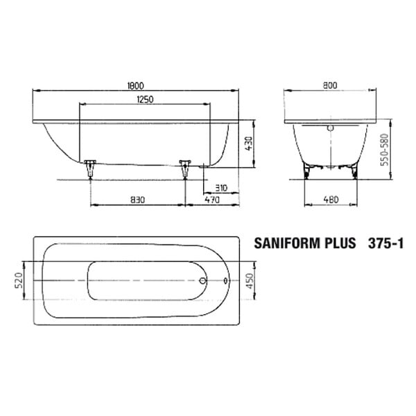 KALDEWEI - Saniform Plus 180x80 cm Baignoire rectangulaire en acier émaillé, sans pieds, blanc alpin (112800010001) - large