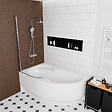 SIKO - 170x100 cm Fortuna Plus baignoire asymétrique en acrylique, gauche + tablier + pare-baignoire + pieds, blanc (FO1700LPLUS-SETP1) - vignette