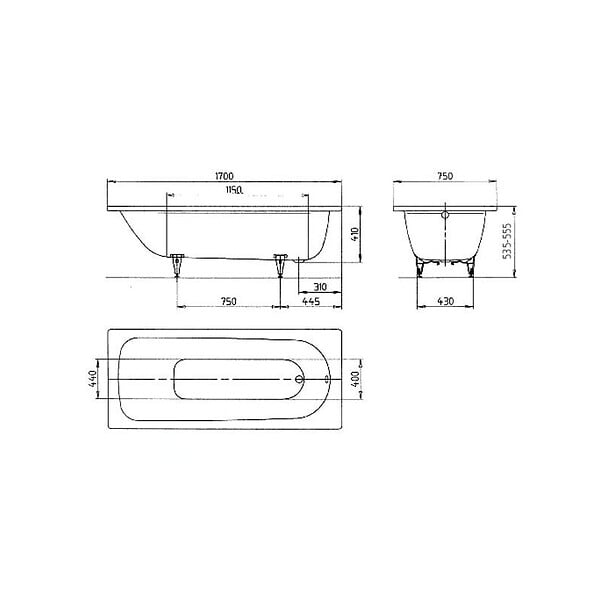 KALDEWEI - Kaldewei Saniform Plus baignoire rectangulaire avec pieds 170x75 cm acier émaillé, Blanc alpin (112600013001-SET) - large