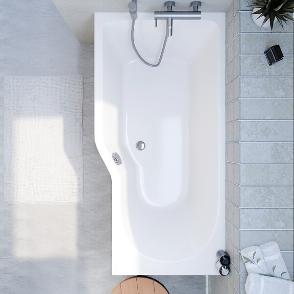LAGUNA - 160x80 cm Beata Plus baignoire bain/douche asymétrique en acrylique, gauche + tablier 160 cm + pieds, blanc (BE1600LPLUS-SET1) - large
