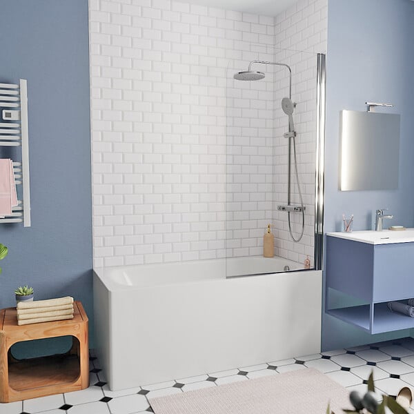 SWISS AQUA TECHNOLOGIES - Swiss Aqua Technologies By Kaldewei 150x70 cm Ensemble baignoire Vivien universelle + Pare baignoire pivotant chrome + pieds (SATVIVI150-SETP1) - large