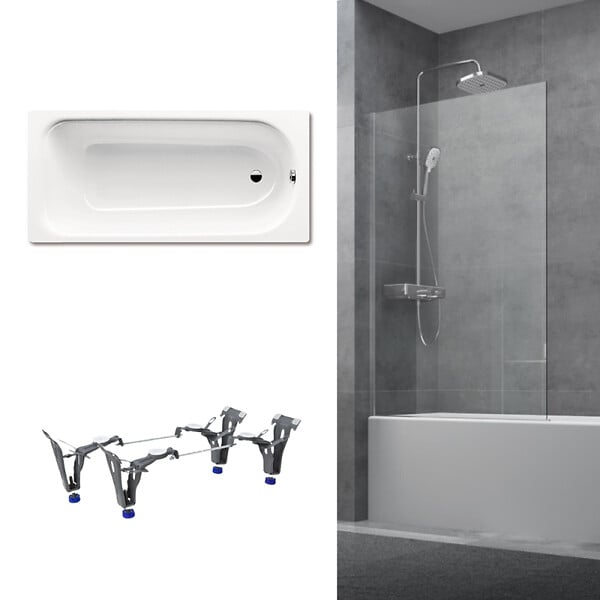 KALDEWEI - Kaldewei 170x75 cm Ensemble baignoire Saniform universelle + Pare baignoire fixe chrome + pieds (KW3731-SETP3) - large