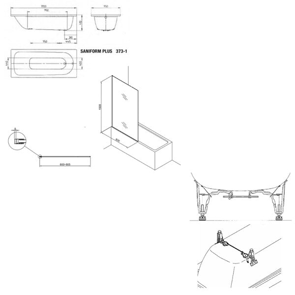 KALDEWEI - Kaldewei 170x75 cm Ensemble baignoire Saniform universelle + Pare baignoire fixe chrome + pieds (KW3731-SETP3) - large