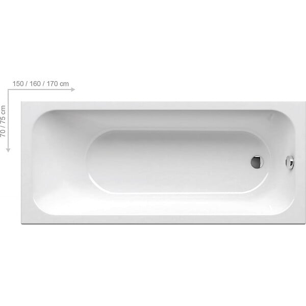 RAVAK - RAVAK BAIGNOIRE ACRYLIQUE RECTANGULAIRE CHROME, 1600 x 700 mm,  sans pieds, blanc - large