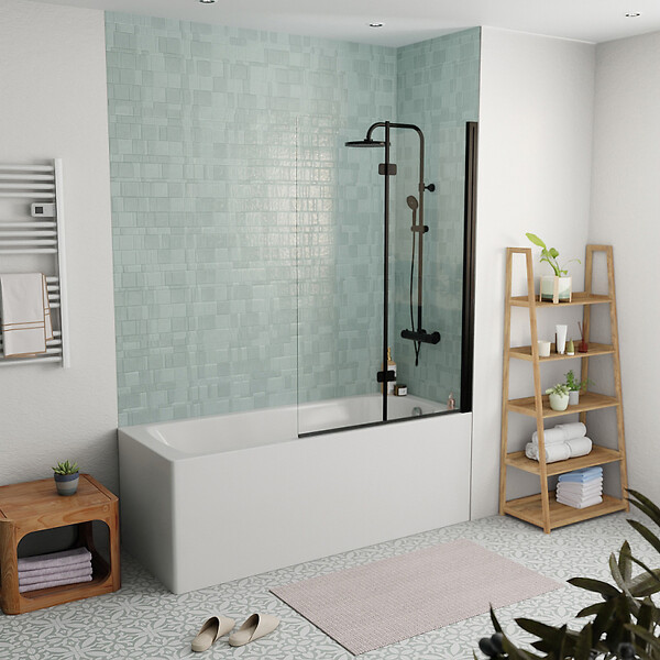KALDEWEI - Kaldewei 170x75 cm Ensemble baignoire Saniform universelle + Pare baignoire pliable, 2 volets noir + pieds (KW3731-SETP4) - large