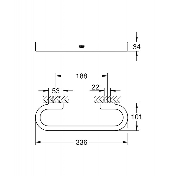 GROHE - Selection Barre d’appui en métal avec fixations cachées, Chrome (41064000) - large