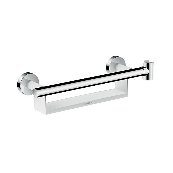 HANSGROHE - Unica Poignée d'appui Comfort avec tablette et support de douchette, Blanc/chromé (26328400) - large