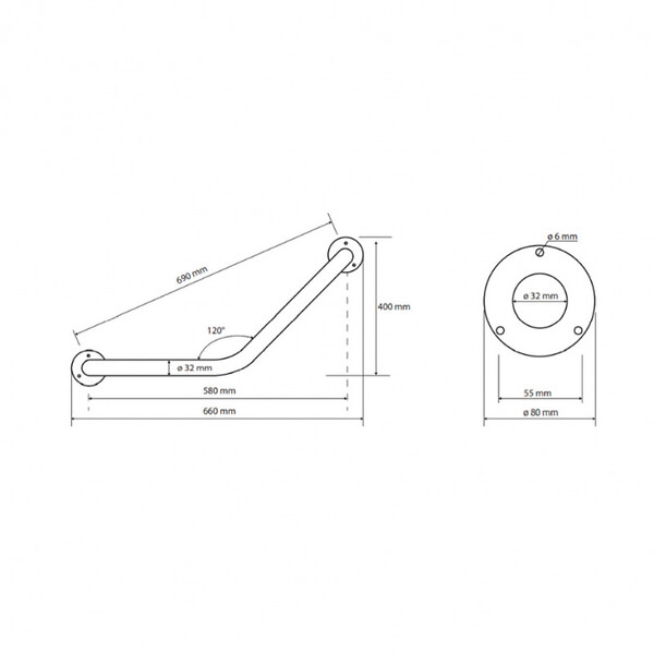 BEMETA - HELP Barre de maintien en angle 120° 66x40cm, Comaxite, Blanc (301102014) - large