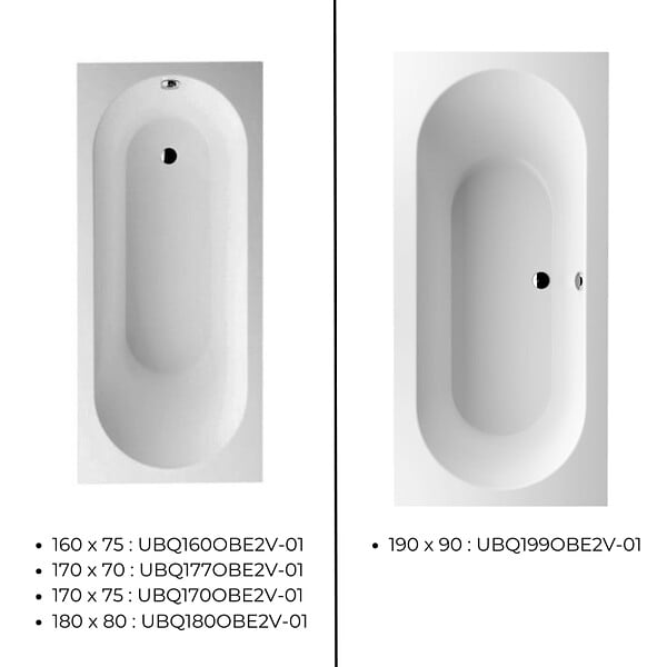 VILLEROY ET BOCH - Villeroy & Boch Oberon 160 x 75 cm Baignoire gauche et droite ovale en Quaryl®, avec pieds, blanc (BQ160OBE2V-01) - large