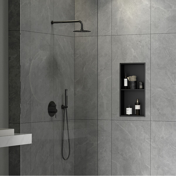CERAMIA - Timeless Niche de Douche à encastrer, Acier Inoxydable 304, 2 étagères, 60x30x10cm, Noir mat - large