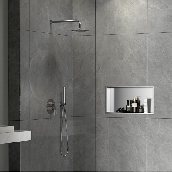 SWISS AQUA TECHNOLOGIES - Swiss Aqua Technologies Aurum Niche de Douche à encastrer, Acier Inoxydable 304, 60x30x10cm, Chrome brossé (SATAURN6030BS) - large