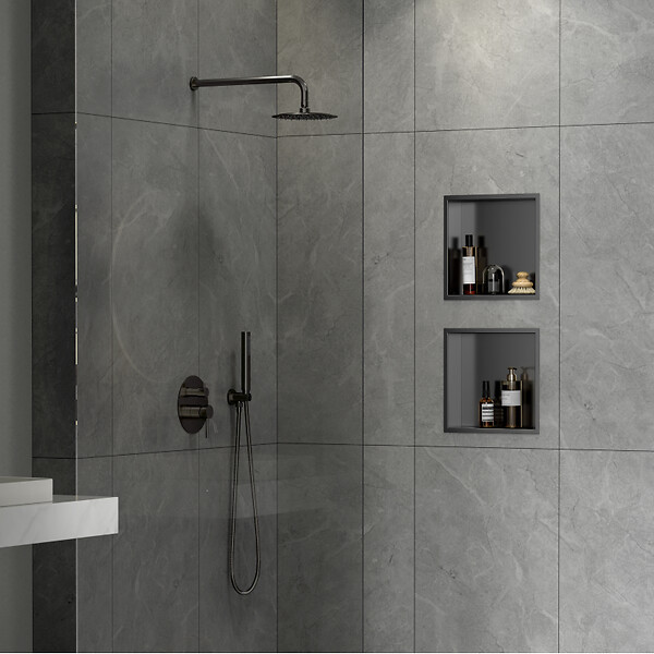 CERAMIA - Timeless Niche de Douche à encastrer, Acier Inoxydable 304, 30x30x10cm, Gun Métal brossé PVD - large