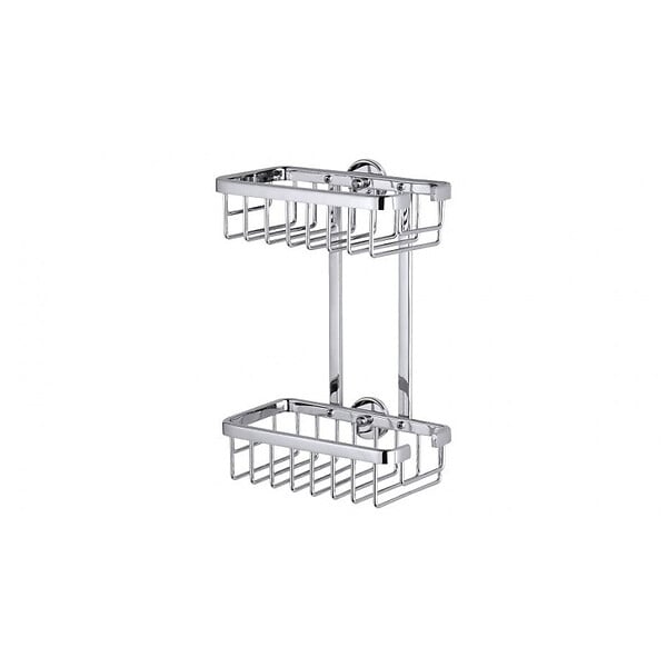 TESA - Aluxx Etagère 2 paniers 26x18x10,7cm, Aluminium, Chrome, pose facile sans perçage (40211-00000-00) - large
