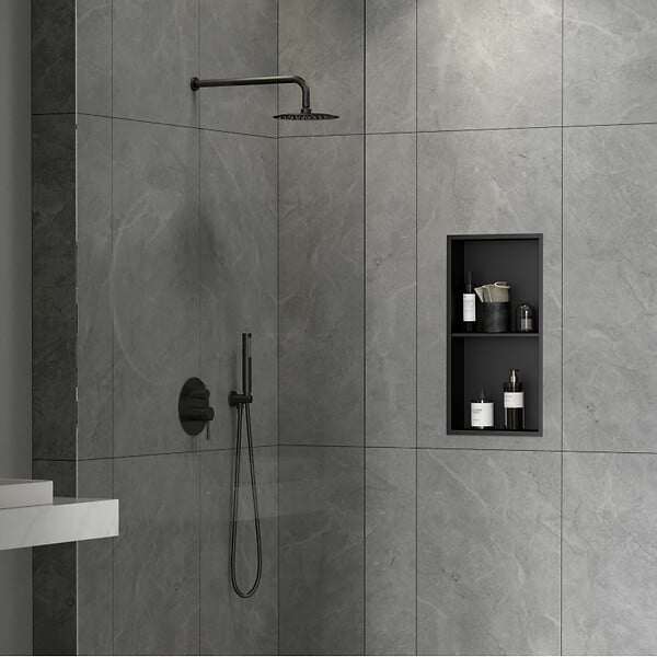 SWISS AQUA TECHNOLOGIES - Swiss Aqua Technologies Aurum Niche de Douche à encastrer, Acier Inoxydable 304, 2 étagères, 60x30x10cm, Noir mat (SATAURN6030SMB) - large