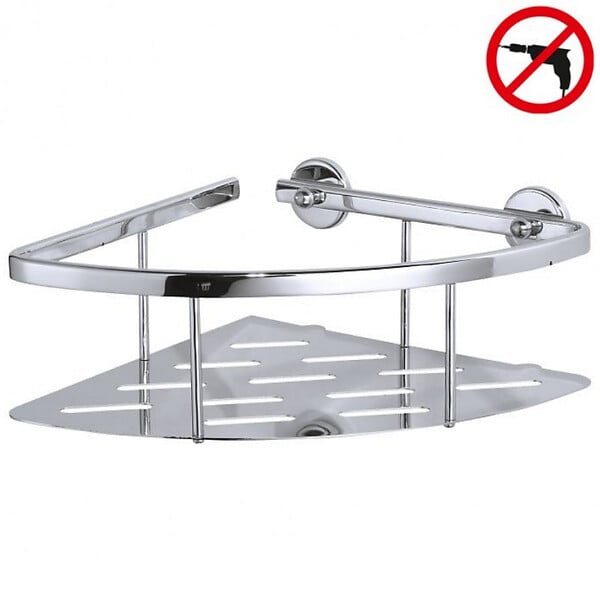 TESA - Tesa  Aluxx Panier d'angle avec plateau en aluminium chromé inoxydable, pose facile sans perçage (40203-00000-00) - large