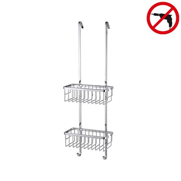 TESA - Tesa  Aluxx Etagère 2 paniers à suspendre 75x25x16,3cm, Aluminium, Chrome, pose facile sans perçage (40204-00000-00) - large