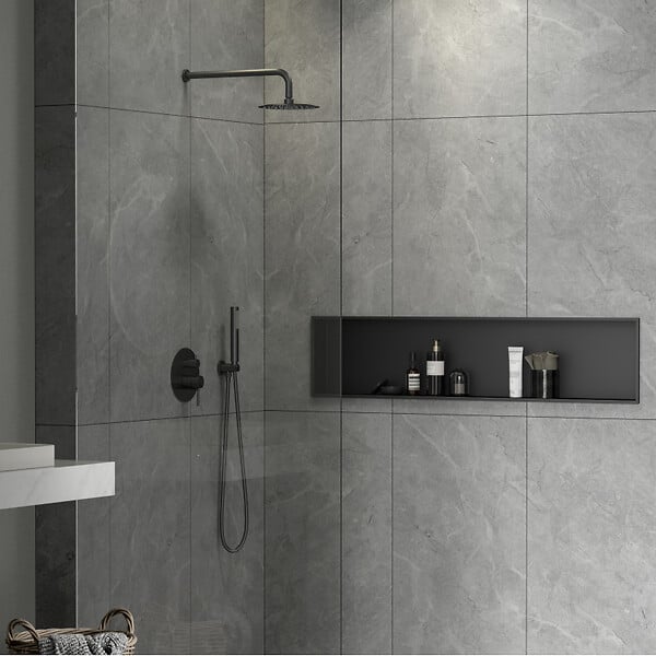 SWISS AQUA TECHNOLOGIES - Aurum Niche de Douche à encastrer, Acier Inoxydable 304, 120x28x10cm, Noir mat (SATAURN12128MB) - large