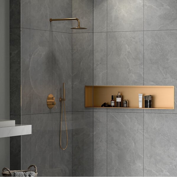 SWISS AQUA TECHNOLOGIES - Aurum Niche de Douche à encastrer, Acier Inoxydable 304, 120x28x10cm, Cuivre brossé PVD (SATAURN12128BRG) - large