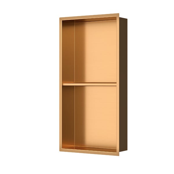 SWISS AQUA TECHNOLOGIES - Swiss Aqua Technologies Aurum Niche de Douche à encastrer, Acier Inoxydable 304, 2 étagères, 60x30x10cm, Cuivre brossé PVD (SATAURN6030SBRG) - large