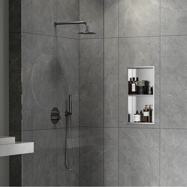 SWISS AQUA TECHNOLOGIES - Swiss Aqua Technologies Aurum Niche de Douche à encastrer, Acier Inoxydable 304, 2 étagères, 60x30x10cm, Chrome brossé (SATAURN6030SBS) - large