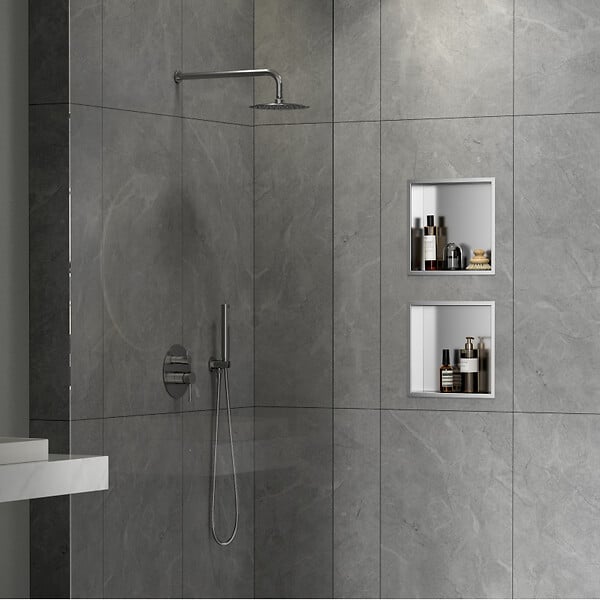 SWISS AQUA TECHNOLOGIES - Swiss Aqua Technologies Aurum Niche de Douche à encastrer, Acier Inoxydable 304, 30x30x10cm, Chrome brossé (SATAURN3030BS) - large