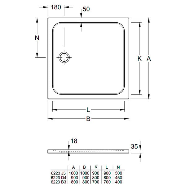 VILLEROY ET BOCH - Villeroy & Boch Lifetime Plus Receveur de douche carré 900 x 900 x 35 mm, Antidérapant, Blanc (6223D401) - large