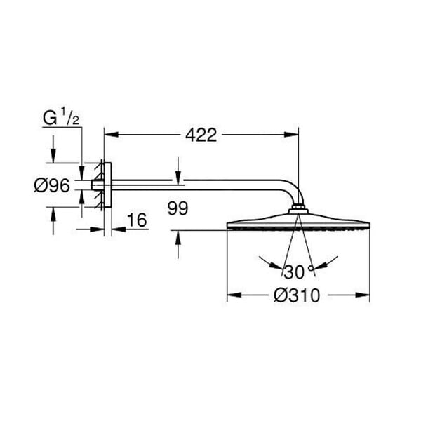 GROHE - Grohe Rainshower mono 310  ensemble douche de tête et bras 42,2 cm, 1 jet (G26558000) - large