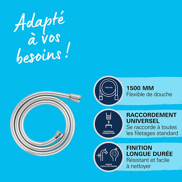 GROHE - VitalioFlex Silver flexible de douche anti-torsion 150 cm, chrome (G27505001) - large