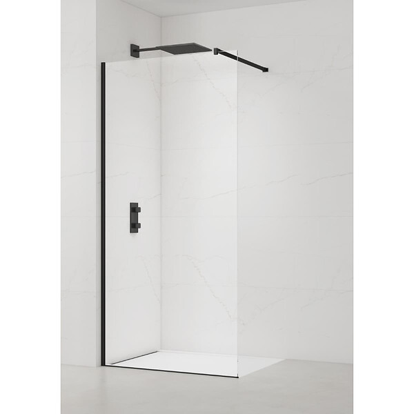 SWISS AQUA TECHNOLOGIES - Swiss Aqua Technologies Walk-in 110x200cm Paroi en verre Crystal Glass® 8 mm anticalcaire, avec bras et profilés noir mat (SATBWI110PRC) - large