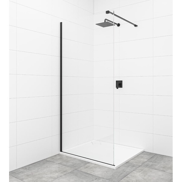 SWISS AQUA TECHNOLOGIES - Swiss Aqua Technologies Walk-in 110x200cm Paroi en verre Crystal Glass® 8 mm anticalcaire, avec bras et profilés noir mat (SATBWI110PRC) - large