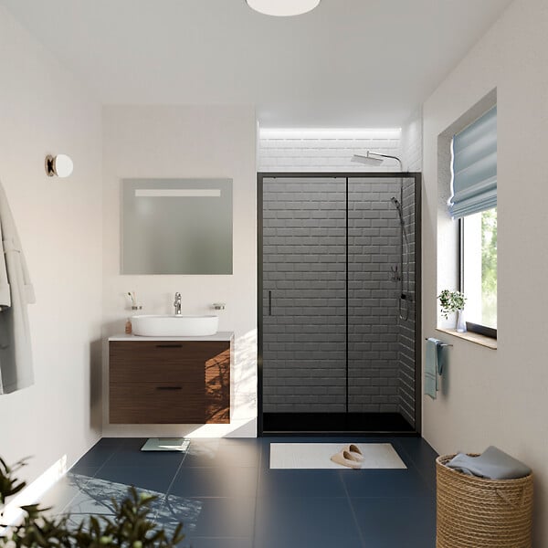 CERAMIA - Ceramia PURA Porte de douche 120x195cm coulissante anticalcaire avec profilés Noir mat (CERAHP120BGG) - large