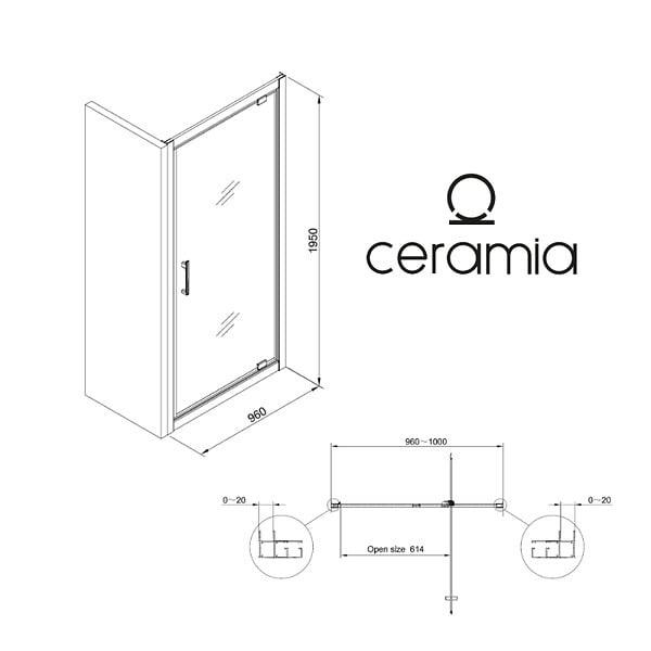 CERAMIA - Ceramia Zenith Porte de douche 100x195cm pivotante anticalcaire avec profilés Chrome brillant (CERAHZ100C) - large