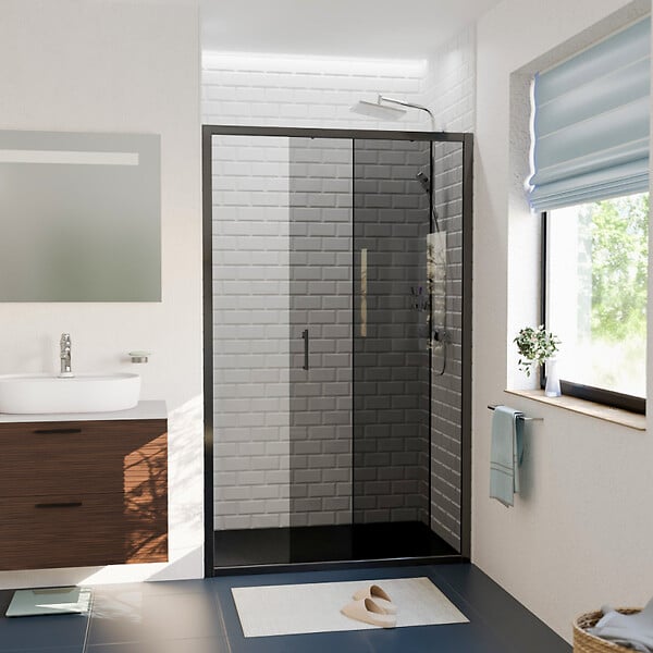 CERAMIA - Ceramia PURA Porte de douche 100x195cm coulissante anticalcaire avec profilés Noir mat (CERAHP100BGG) - large