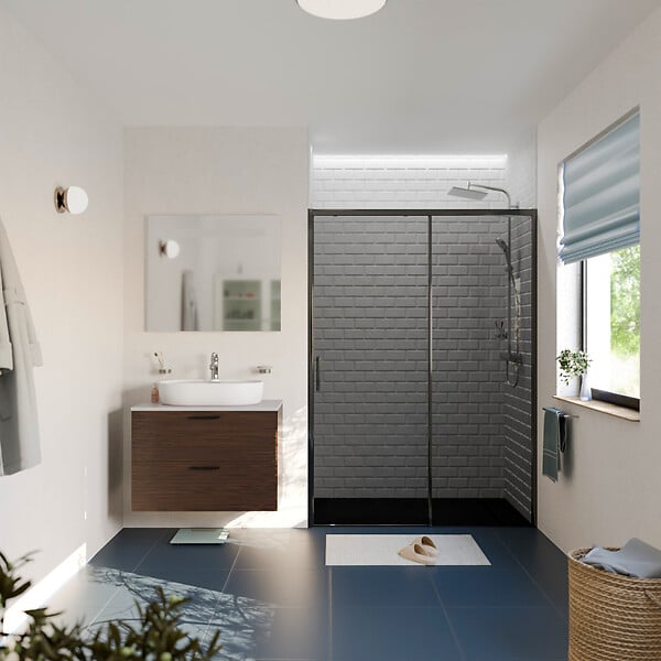 CERAMIA - Ceramia PURA Porte de douche 140x195cm coulissante anticalcaire avec profilés Noir mat (CERAHP140BGG) - large