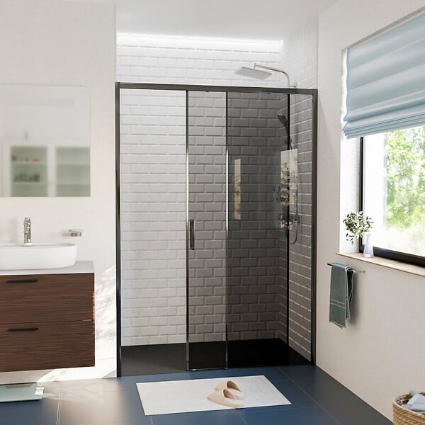 CERAMIA - Ceramia PURA Porte de douche 140x195cm coulissante anticalcaire avec profilés Noir mat (CERAHP140BGG) - large