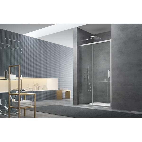 SWISS AQUA TECHNOLOGIES - Swiss Aqua Technologies Tex Set complet Porte de douche coulissante verre transparent Easy Clean, glissières silencieuses 100x195cm - large
