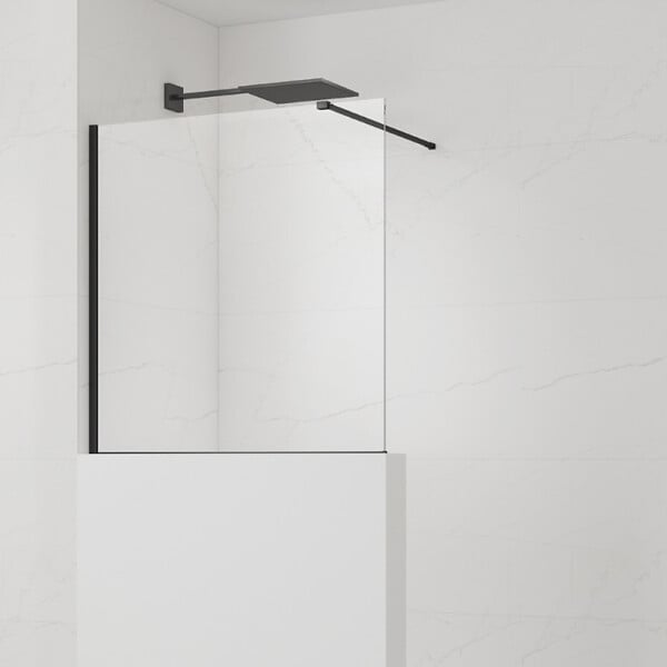 SWISS AQUA TECHNOLOGIES - Swiss Aqua Technologies Pare-muret 120x100cm Paroi en verre Crystal Glass® 8 mm anticalcaire, avec bras et profilés noir mat (SATBWIS120PRC) - large