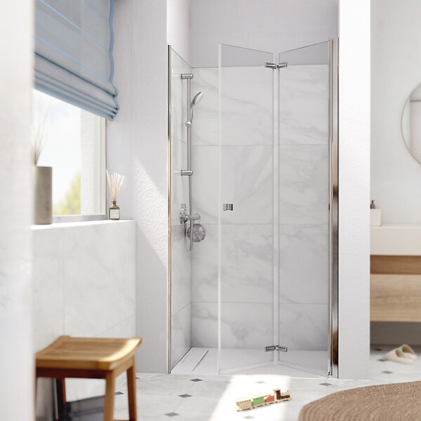 SWISS AQUA TECHNOLOGIES - Swiss Aqua Technologies SK Porte de douche 90x196cm pliante anticalcaire avec profilé chrome brillant (SATSK90) - large