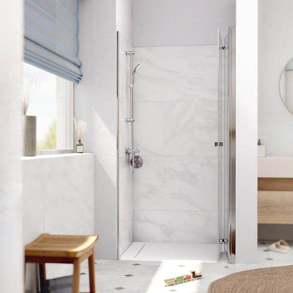 SWISS AQUA TECHNOLOGIES - Swiss Aqua Technologies SK Porte de douche 90x196cm pliante anticalcaire avec profilé chrome brillant (SATSK90) - large