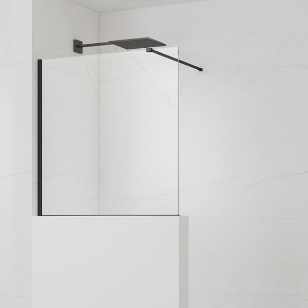 SWISS AQUA TECHNOLOGIES - Swiss Aqua Technologies Pare-muret 100x90cm Paroi en verre Crystal Glass® 8 mm anticalcaire, avec bras et profilés noir mat (SATBWIS90PRC) - large