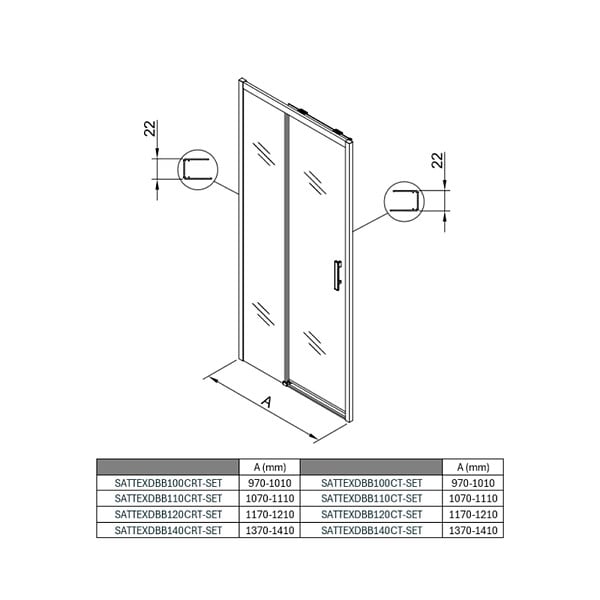 SWISS AQUA TECHNOLOGIES - Swiss Aqua Technologies TEX BB Porte de douche 120x195cm coulissante anticalcaire avec profilés noir mat  (TEXDBB120CT-SET) - large
