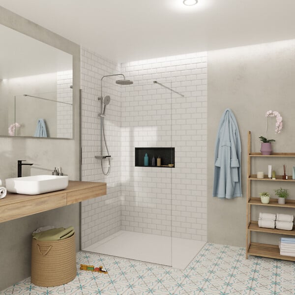 SWISS AQUA TECHNOLOGIES - Swiss Aqua Technologies Walk-in 120x200cm Paroi en verre Crystal Glass® 8 mm anticalcaire, avec bras et profilés chrome brillant (SATBWI120PR) - large