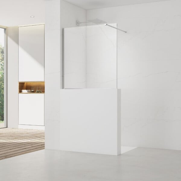 SWISS AQUA TECHNOLOGIES - Swiss Aqua Technologies Pare-muret 120x100cm Paroi en verre Crystal Glass® 8 mm anticalcaire, avec bras et profilés chrome brillant (SATBWIS120PR) - large